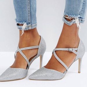 NWT! Cross front glitter heels